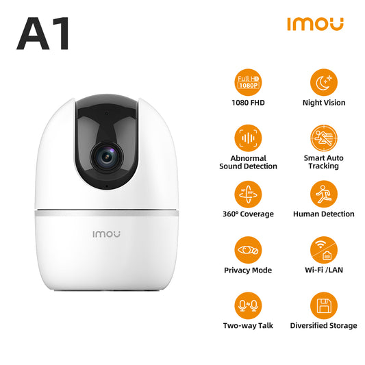 IMOU A1 1080P Smart Security Camera – 360° Coverage, Night Vision, Motion & Sound Detection, Two-Way Audio, Privacy Mode, WiFi/LAN Compatible