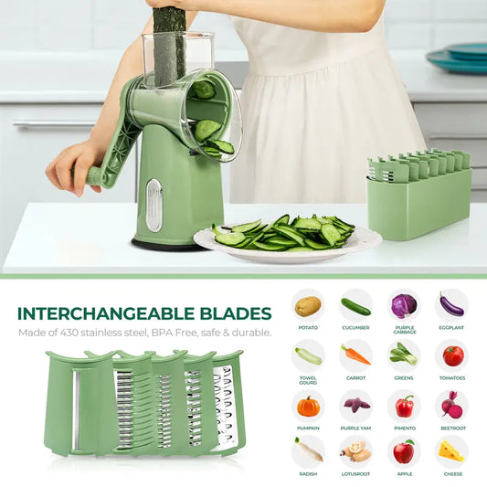 Rotary Cheese Grater with Handle,5Well-Designed Blades, Strong Suction Cup BaseKitchen Springtok Utensils Springtok
