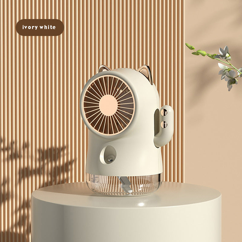 Lucky Cat Misting Fan - 3-Speed USB Desk Cooler with Humidifier for Office Home