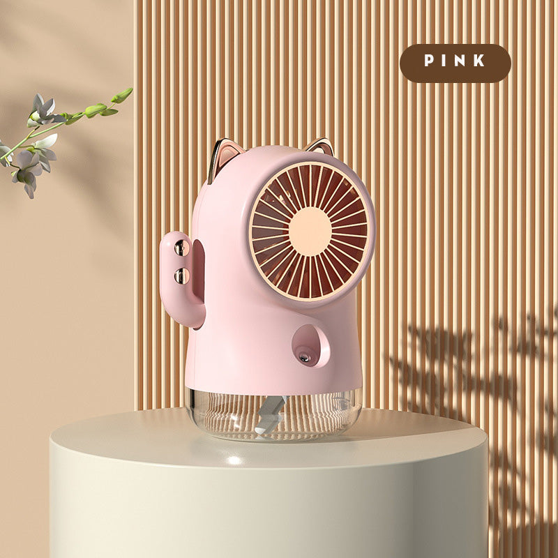 Lucky Cat Misting Fan - 3-Speed USB Desk Cooler with Humidifier for Office Home