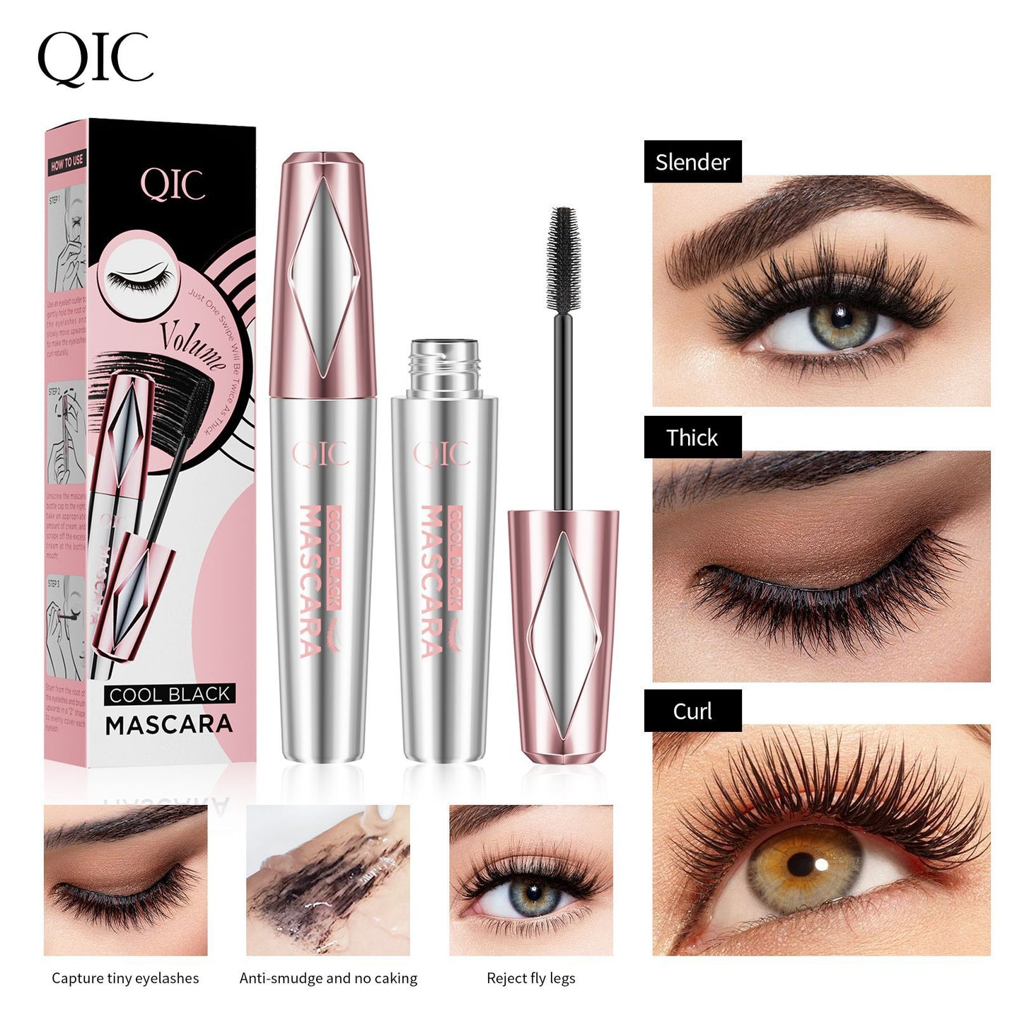Volume and Length Mascara, Three-dimensional mascara with curling effect,  Black, 9 Milliliters