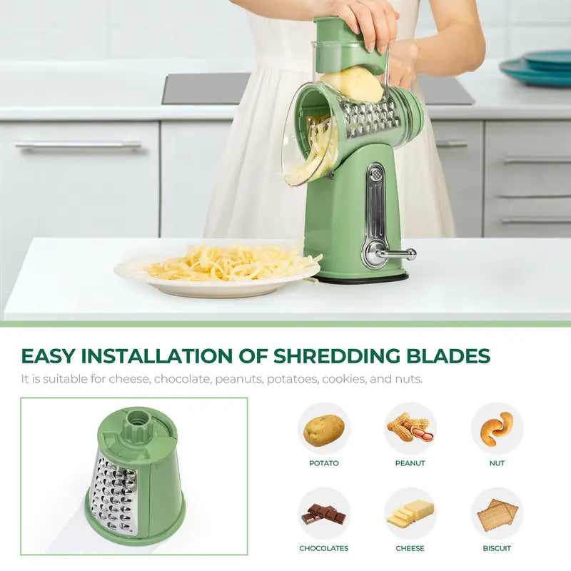 Rotary Cheese Grater with Handle,5Well-Designed Blades, Strong Suction Cup BaseKitchen Springtok Utensils Springtok