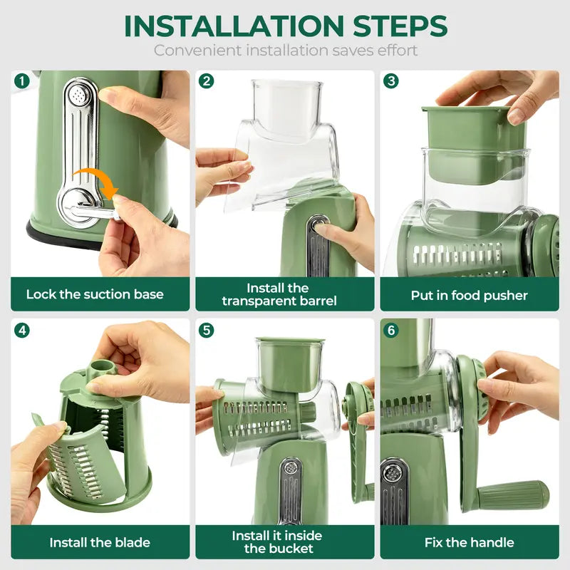 Rotary Cheese Grater with Handle,5Well-Designed Blades, Strong Suction Cup BaseKitchen Springtok Utensils Springtok