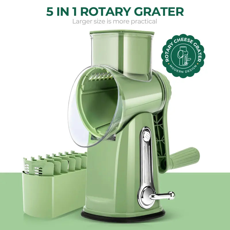 Rotary Cheese Grater with Handle,5Well-Designed Blades, Strong Suction Cup BaseKitchen Springtok Utensils Springtok