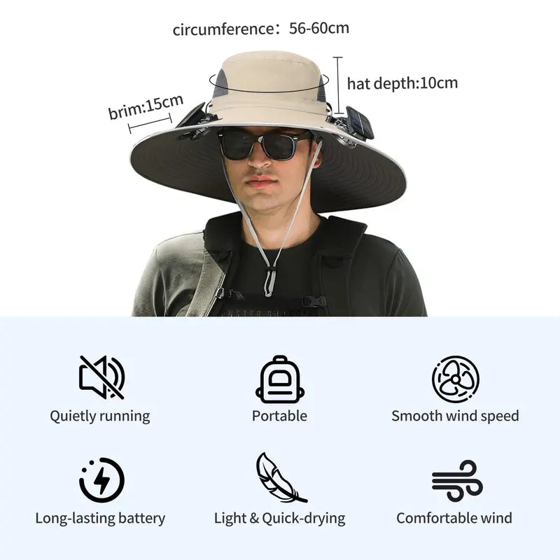 Solar Hat, Fan Hat, Breathable Portable Headwear, Built-in Cooling Fan, Outdoor Sun Protection, Men Women Beach Camping Travel Hiking Fishing Solar Fan Hat